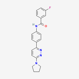 molecular formula C21H19FN4O B2862752 3-fluoro-N-(4-(6-(pyrrolidin-1-yl)pyridazin-3-yl)phenyl)benzamide CAS No. 941983-18-2