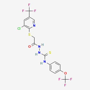 molecular formula C16H11ClF6N4O2S2 B2862753 1-[[2-[3-Chloro-5-(trifluoromethyl)pyridin-2-yl]sulfanylacetyl]amino]-3-[4-(trifluoromethoxy)phenyl]thiourea CAS No. 1024174-13-7