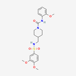 molecular formula C22H29N3O6S B2862767 4-((3,4-dimethoxyphenylsulfonamido)methyl)-N-(2-methoxyphenyl)piperidine-1-carboxamide CAS No. 1235657-16-5