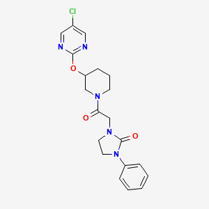 molecular formula C20H22ClN5O3 B2862768 1-(2-(3-((5-Chloropyrimidin-2-yl)oxy)piperidin-1-yl)-2-oxoethyl)-3-phenylimidazolidin-2-one CAS No. 2034475-89-1