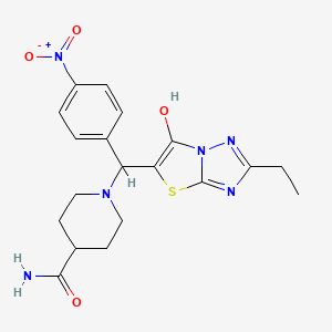 molecular formula C19H22N6O4S B2862801 1-((2-Ethyl-6-hydroxythiazolo[3,2-b][1,2,4]triazol-5-yl)(4-nitrophenyl)methyl)piperidine-4-carboxamide CAS No. 898345-44-3