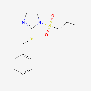 molecular formula C13H17FN2O2S2 B2862803 2-[(4-Fluorophenyl)methylsulfanyl]-1-propylsulfonyl-4,5-dihydroimidazole CAS No. 868216-82-4