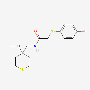 molecular formula C15H20FNO2S2 B2862807 2-((4-fluorophenyl)thio)-N-((4-methoxytetrahydro-2H-thiopyran-4-yl)methyl)acetamide CAS No. 2034587-69-2