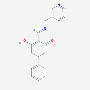 molecular formula C19H18N2O2 B2862831 5-苯基-2-(((吡啶-3-基甲基)氨基)亚甲基)环己烷-1,3-二酮 CAS No. 419542-39-5