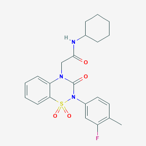 molecular formula C22H24FN3O4S B2862835 N-环己基-2-(2-(3-氟-4-甲基苯基)-1,1-二氧化-3-氧代-2H-苯并[e][1,2,4]噻二嗪-4(3H)-基)乙酰胺 CAS No. 1030090-03-9