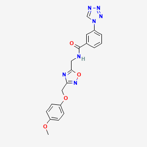 molecular formula C19H17N7O4 B2862848 N-((3-((4-methoxyphenoxy)methyl)-1,2,4-oxadiazol-5-yl)methyl)-3-(1H-tetrazol-1-yl)benzamide CAS No. 1226435-48-8