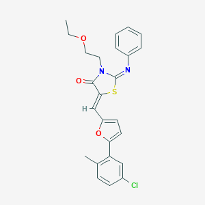 molecular formula C25H23ClN2O3S B286286 5-{[5-(5-Chloro-2-methylphenyl)-2-furyl]methylene}-3-(2-ethoxyethyl)-2-(phenylimino)-1,3-thiazolidin-4-one 