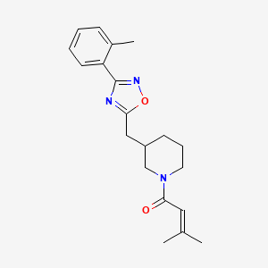 molecular formula C20H25N3O2 B2862863 3-甲基-1-(3-((3-(邻甲苯基)-1,2,4-恶二唑-5-基)甲基)哌啶-1-基)丁-2-烯-1-酮 CAS No. 1705766-61-5