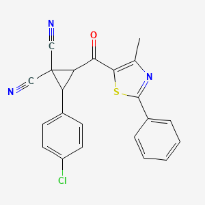 2-(4-Chlorophenyl)-3-(4-methyl-2-phenyl-1,3-thiazole-5-carbonyl)cyclopropane-1,1-dicarbonitrile