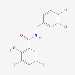 molecular formula C14H9Cl2I2NO2 B2862876 N-[(3,4-dichlorophenyl)methyl]-2-hydroxy-3,5-diiodobenzamide CAS No. 478039-22-4