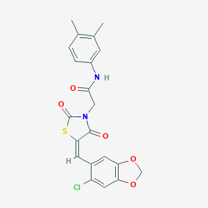 molecular formula C21H17ClN2O5S B286289 2-{5-[(6-chloro-1,3-benzodioxol-5-yl)methylene]-2,4-dioxo-1,3-thiazolidin-3-yl}-N-(3,4-dimethylphenyl)acetamide 