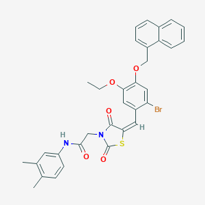 molecular formula C33H29BrN2O5S B286290 2-{(5E)-5-[2-bromo-5-ethoxy-4-(naphthalen-1-ylmethoxy)benzylidene]-2,4-dioxo-1,3-thiazolidin-3-yl}-N-(3,4-dimethylphenyl)acetamide 