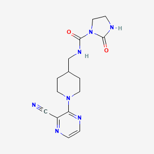 molecular formula C15H19N7O2 B2862900 N-((1-(3-氰基吡嗪-2-基)哌啶-4-基)甲基)-2-氧代咪唑烷-1-甲酰胺 CAS No. 1797286-12-4
