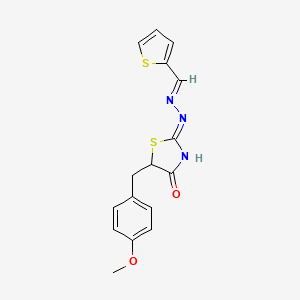molecular formula C16H15N3O2S2 B2862908 (Z)-5-(4-甲氧基苄基)-2-((E)-(噻吩-2-基亚甲基)腙)噻唑烷-4-酮 CAS No. 1321969-24-7