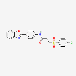 molecular formula C22H17ClN2O4S B2862917 N-(4-(benzo[d]oxazol-2-yl)phenyl)-3-((4-chlorophenyl)sulfonyl)propanamide CAS No. 895461-54-8