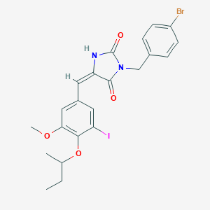 molecular formula C22H22BrIN2O4 B286292 3-(4-Bromobenzyl)-5-(4-sec-butoxy-3-iodo-5-methoxybenzylidene)-2,4-imidazolidinedione 