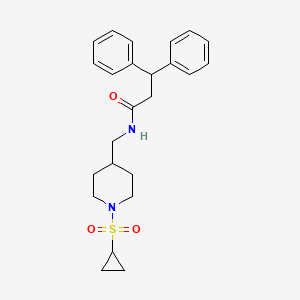 molecular formula C24H30N2O3S B2862923 N-((1-(cyclopropylsulfonyl)piperidin-4-yl)methyl)-3,3-diphenylpropanamide CAS No. 1234904-97-2