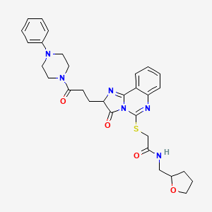 molecular formula C30H34N6O4S B2862930 2-({3-oxo-2-[3-oxo-3-(4-phenylpiperazin-1-yl)propyl]-2H,3H-imidazo[1,2-c]quinazolin-5-yl}sulfanyl)-N-[(oxolan-2-yl)methyl]acetamide CAS No. 1104844-72-5