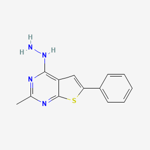 molecular formula C13H12N4S B2862943 4-Hydrazinyl-2-methyl-6-phenylthieno[2,3-d]pyrimidine CAS No. 315685-00-8
