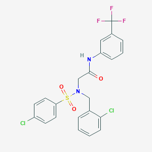 molecular formula C22H17Cl2F3N2O3S B286296 2-{(2-chlorobenzyl)[(4-chlorophenyl)sulfonyl]amino}-N-[3-(trifluoromethyl)phenyl]acetamide 