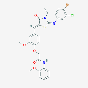 molecular formula C28H25BrClN3O5S B286297 2-[4-({2-[(4-bromo-3-chlorophenyl)imino]-3-ethyl-4-oxo-1,3-thiazolidin-5-ylidene}methyl)-2-methoxyphenoxy]-N-(2-methoxyphenyl)acetamide 
