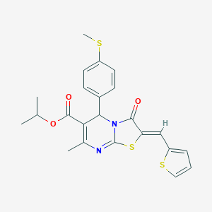 molecular formula C23H22N2O3S3 B286299 propan-2-yl (2Z)-7-methyl-5-[4-(methylsulfanyl)phenyl]-3-oxo-2-(thiophen-2-ylmethylidene)-2,3-dihydro-5H-[1,3]thiazolo[3,2-a]pyrimidine-6-carboxylate 