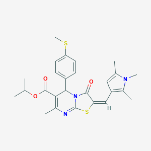 molecular formula C26H29N3O3S2 B286300 isopropyl 7-methyl-5-[4-(methylsulfanyl)phenyl]-3-oxo-2-[(1,2,5-trimethyl-1H-pyrrol-3-yl)methylene]-2,3-dihydro-5H-[1,3]thiazolo[3,2-a]pyrimidine-6-carboxylate 