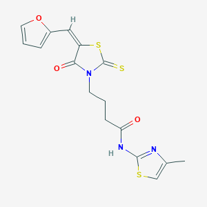 molecular formula C16H15N3O3S3 B2863023 (E)-4-(5-(呋喃-2-基亚甲基)-4-氧代-2-硫代噻唑烷-3-基)-N-(4-甲基噻唑-2-基)丁酰胺 CAS No. 613225-40-4