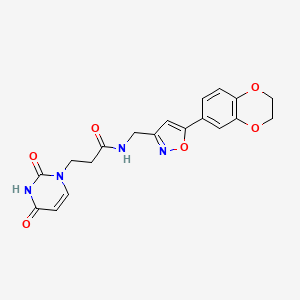 molecular formula C19H18N4O6 B2863035 N-((5-(2,3-二氢苯并[b][1,4]二氧杂环-6-基)异恶唑-3-基)甲基)-3-(2,4-二氧代-3,4-二氢嘧啶-1(2H)-基)丙酰胺 CAS No. 1206997-81-0