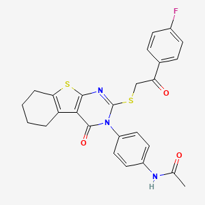 molecular formula C26H22FN3O3S2 B2863039 N-[4-[2-[2-(4-fluorophenyl)-2-oxoethyl]sulfanyl-4-oxo-5,6,7,8-tetrahydro-[1]benzothiolo[2,3-d]pyrimidin-3-yl]phenyl]acetamide CAS No. 380342-89-2