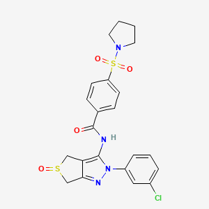 molecular formula C22H21ClN4O4S2 B2863050 N-(2-(3-chlorophenyl)-5-oxido-4,6-dihydro-2H-thieno[3,4-c]pyrazol-3-yl)-4-(pyrrolidin-1-ylsulfonyl)benzamide CAS No. 1017691-64-3