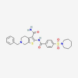 molecular formula C28H32N4O4S2 B2863054 2-(4-(Azepan-1-ylsulfonyl)benzamido)-6-benzyl-4,5,6,7-tetrahydrothieno[2,3-c]pyridine-3-carboxamide CAS No. 524691-79-0