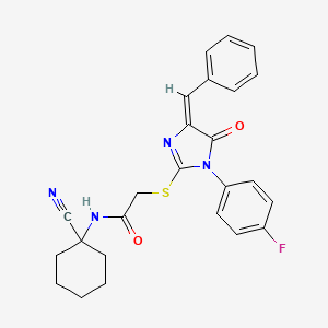molecular formula C25H23FN4O2S B2863068 2-[(4E)-4-benzylidene-1-(4-fluorophenyl)-5-oxoimidazol-2-yl]sulfanyl-N-(1-cyanocyclohexyl)acetamide CAS No. 926389-49-3