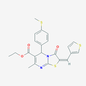 molecular formula C22H20N2O3S3 B286307 ethyl 7-methyl-5-[4-(methylsulfanyl)phenyl]-3-oxo-2-(3-thienylmethylene)-2,3-dihydro-5H-[1,3]thiazolo[3,2-a]pyrimidine-6-carboxylate 