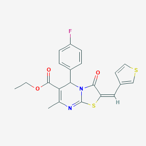 molecular formula C21H17FN2O3S2 B286308 ethyl 5-(4-fluorophenyl)-7-methyl-3-oxo-2-(3-thienylmethylene)-2,3-dihydro-5H-[1,3]thiazolo[3,2-a]pyrimidine-6-carboxylate 