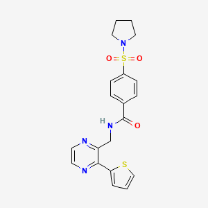 molecular formula C20H20N4O3S2 B2863091 4-(pyrrolidin-1-ylsulfonyl)-N-((3-(thiophen-2-yl)pyrazin-2-yl)methyl)benzamide CAS No. 2034365-95-0