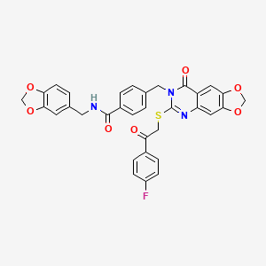 N-(1,3-benzodioxol-5-ylmethyl)-4-{[6-{[2-(4-fluorophenyl)-2-oxoethyl]thio}-8-oxo[1,3]dioxolo[4,5-g]quinazolin-7(8H)-yl]methyl}benzamide