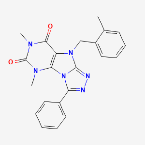 molecular formula C22H20N6O2 B2863113 5,7-dimethyl-9-(2-methylbenzyl)-3-phenyl-5H-[1,2,4]triazolo[4,3-e]purine-6,8(7H,9H)-dione CAS No. 921883-44-5