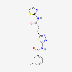 molecular formula C15H13N5O2S3 B2863121 3-methyl-N-(5-((2-oxo-2-(thiazol-2-ylamino)ethyl)thio)-1,3,4-thiadiazol-2-yl)benzamide CAS No. 392299-59-1