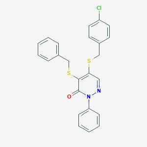 molecular formula C24H19ClN2OS2 B286313 4-(benzylsulfanyl)-5-[(4-chlorobenzyl)sulfanyl]-2-phenyl-3(2H)-pyridazinone 