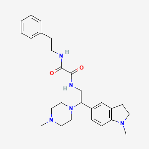 molecular formula C26H35N5O2 B2863138 N1-(2-(1-methylindolin-5-yl)-2-(4-methylpiperazin-1-yl)ethyl)-N2-phenethyloxalamide CAS No. 922557-86-6