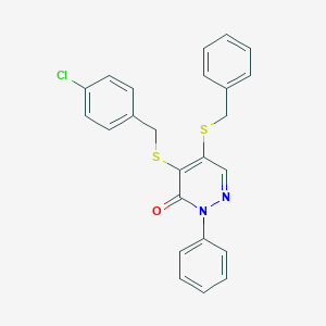 molecular formula C24H19ClN2OS2 B286314 5-(benzylsulfanyl)-4-[(4-chlorobenzyl)sulfanyl]-2-phenyl-3(2H)-pyridazinone 