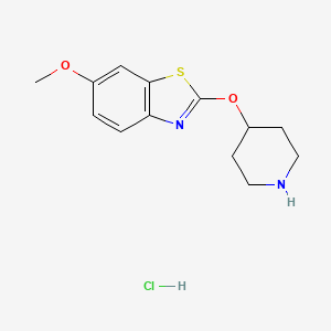 molecular formula C13H17ClN2O2S B2863164 6-Methoxy-2-(piperidin-4-yloxy)benzo[d]thiazole hydrochloride CAS No. 1421456-54-3