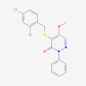 molecular formula C18H14Cl2N2O2S B286318 4-[(2,4-dichlorobenzyl)sulfanyl]-5-methoxy-2-phenyl-3(2H)-pyridazinone 