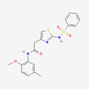 molecular formula C19H19N3O4S2 B2863210 N-(2-甲氧基-5-甲苯基)-2-(2-(苯磺酰胺)噻唑-4-基)乙酰胺 CAS No. 921910-55-6