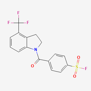 molecular formula C16H11F4NO3S B2863238 4-[4-(Trifluoromethyl)-2,3-dihydroindole-1-carbonyl]benzenesulfonyl fluoride CAS No. 2248759-97-7