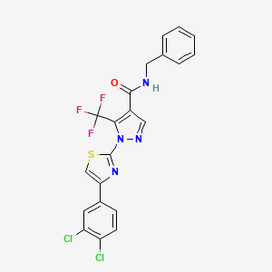 molecular formula C21H13Cl2F3N4OS B2863256 N-benzyl-1-[4-(3,4-dichlorophenyl)-1,3-thiazol-2-yl]-5-(trifluoromethyl)-1H-pyrazole-4-carboxamide CAS No. 956182-28-8