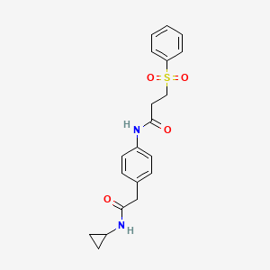 molecular formula C20H22N2O4S B2863262 N-(4-(2-(cyclopropylamino)-2-oxoethyl)phenyl)-3-(phenylsulfonyl)propanamide CAS No. 1207022-22-7