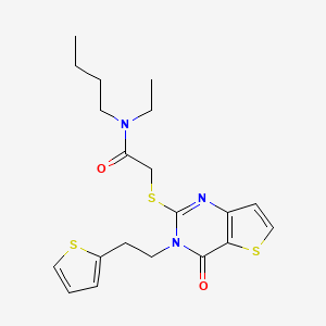 molecular formula C20H25N3O2S3 B2863281 N-butyl-N-ethyl-2-({4-oxo-3-[2-(thiophen-2-yl)ethyl]-3,4-dihydrothieno[3,2-d]pyrimidin-2-yl}sulfanyl)acetamide CAS No. 1260993-69-8