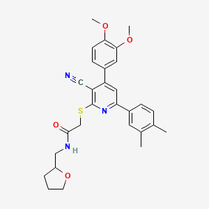 molecular formula C29H31N3O4S B2863296 2-((3-cyano-4-(3,4-dimethoxyphenyl)-6-(3,4-dimethylphenyl)pyridin-2-yl)thio)-N-((tetrahydrofuran-2-yl)methyl)acetamide CAS No. 690961-94-5